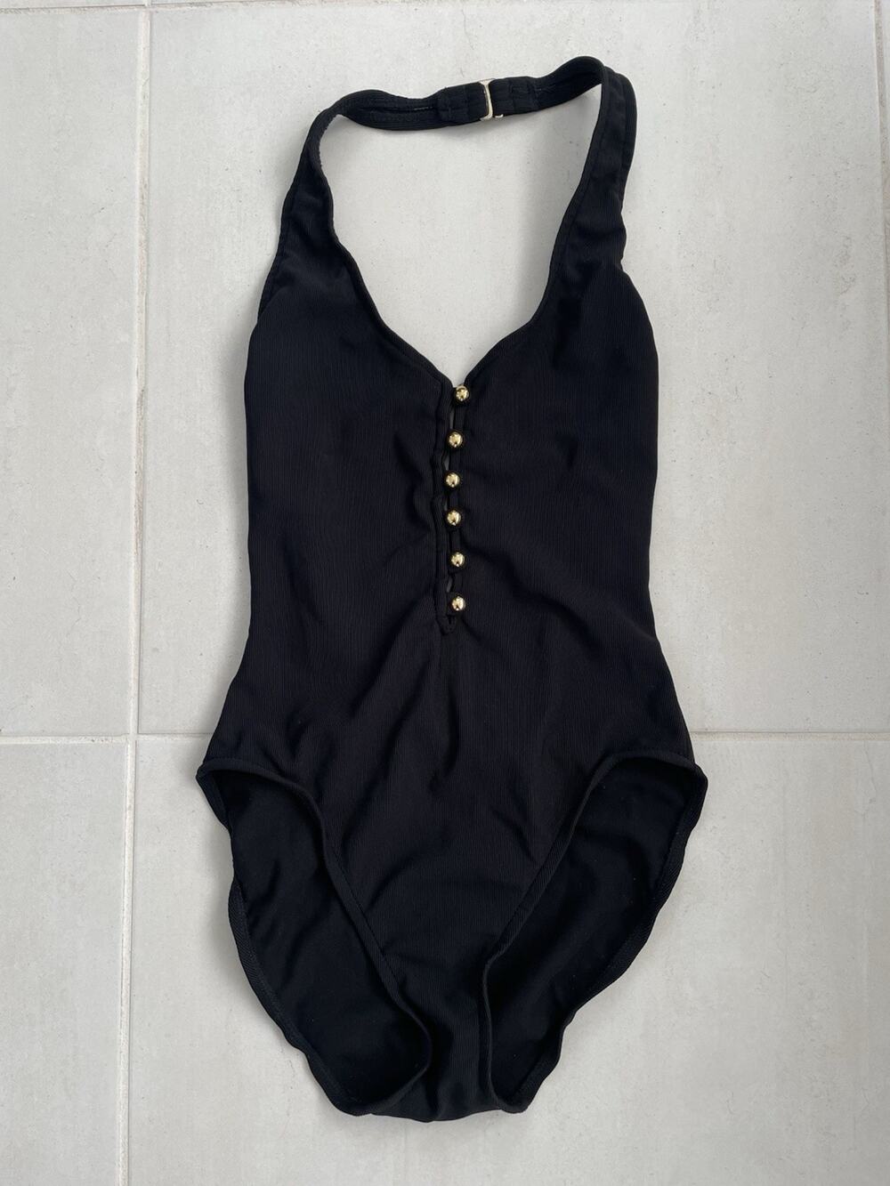 Adrienne Vittadini Swimsuit One Piece Ribbed Plunge Swimwear Vintage